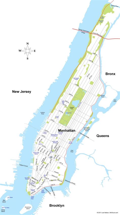 Manhattan island map - Map of Manhattan island (New York - USA)