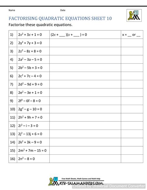 Factoring Quadratic Equations