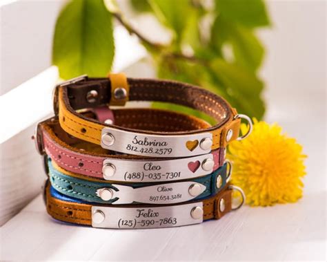 Personalized Cat Collars Leather Cat Collar With Name Cat - Etsy