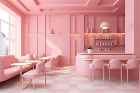 Premium Photo | Pastel color interior of of modern cafe with pink