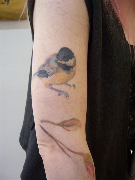 painted bird | black-capped chickadee tattoo over magnolia b… | Flickr