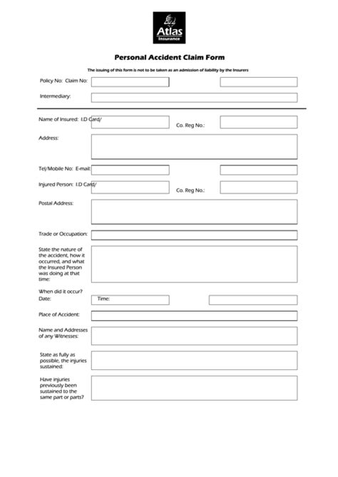 Personal Accident Claim Form - Atlas Insurance printable pdf download