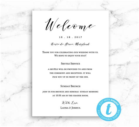 Wedding Hotel Bag Welcome Card Editable Instant Download | Etsy