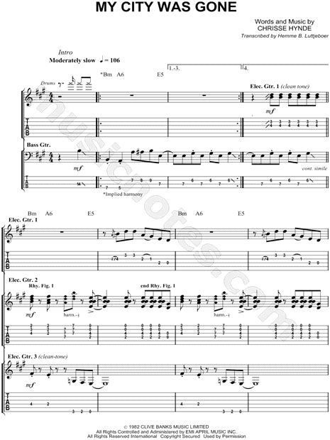 The Pretenders "My City Was Gone" Guitar Tab in E Major - Download ...