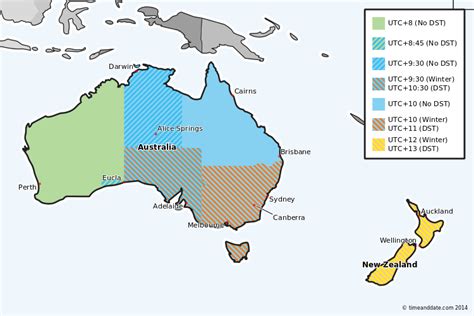 Time Zones in Australia and New Zealand. Note Eucla | Australia time ...