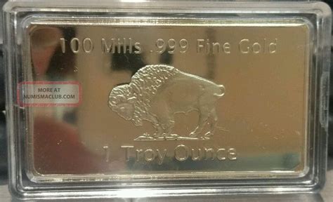 1 Troy Ounce Gold Buffalo Bar 100 Mills Clad. 999 24k Fine Bullion Bar.