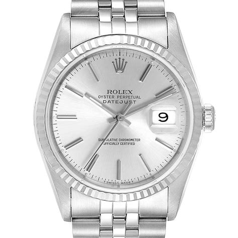 Rolex Datejust 36 Steel White Gold Silver Dial Mens Watch 16234 ...