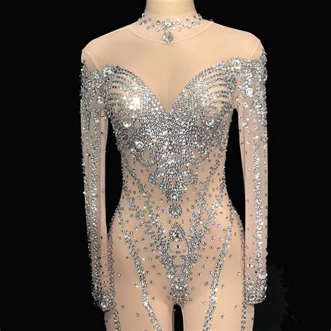 US$ 299 - Drag Queen Costumes Sexy See Through Rhinestone Bodysuit ...