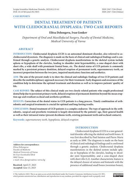 (PDF) Dental treatment of patients with cleidocranial dysplasia: two case reports