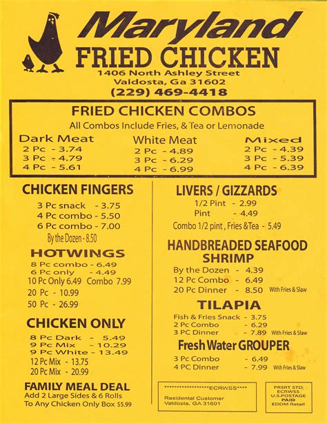 Maryland Fried Chicken Menu, Menu for Maryland Fried Chicken, Valdosta, Valdosta - Urbanspoon/Zomato
