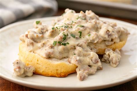 This Sausage Gravy Fresh Baked Biscuits = Breakfast HeavenDelish ...