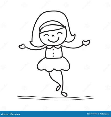 Hand Drawing Happy Girl Dancing Stock Vector - Image: 57970905