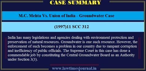 M.C. Mehta Vs. Union of India - Groundwater Case - Case Summary - Law Times Journal