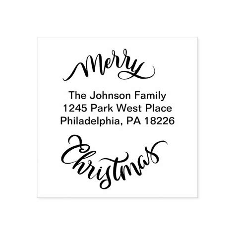 a merry christmas address stamp with the word merry and handwritten lettering in black ink