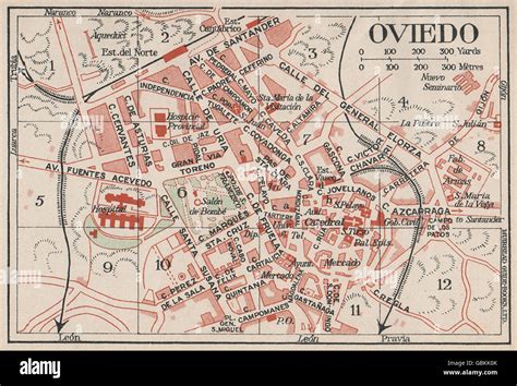 OVIEDO. Vintage town city map plan. Spain, 1930 Stock Photo - Alamy