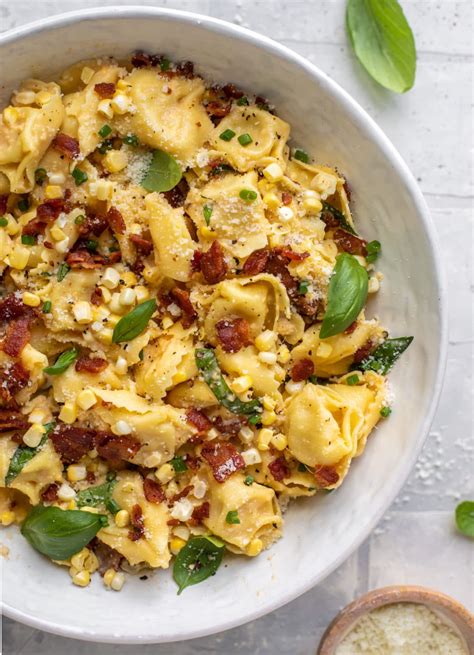 Tortellini Carbonara - Summer Tortellini Carbonara with Corn & Basil