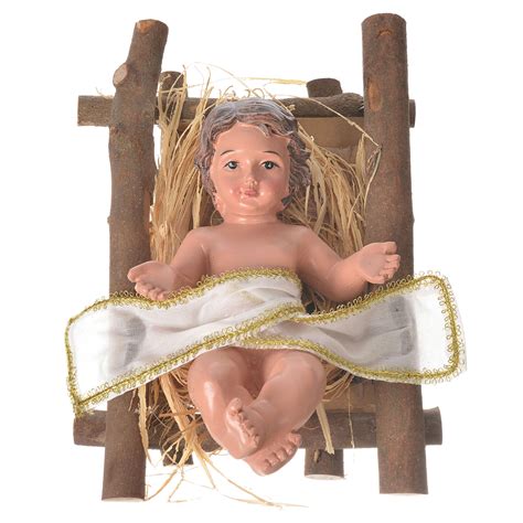 Baby Jesus figurine with cradle in resin 25cm | online sales on HOLYART.com