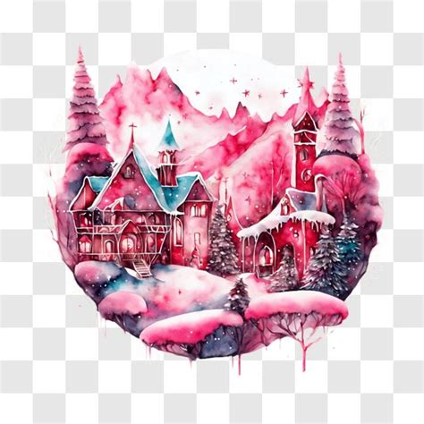 Download Snowy Village Watercolor Painting PNGs Online - Creative Fabrica