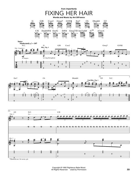 Fixing Her Hair by Ani DiFranco - Guitar Tab - Guitar Instructor