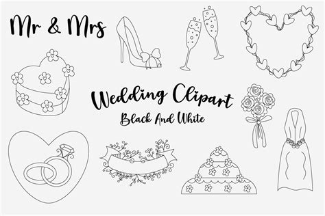 Wedding Clipart Black and White Free Graphic by Free Graphic Bundles · Creative Fabrica