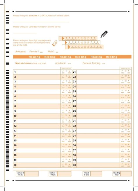 Ielts reading answer sheet