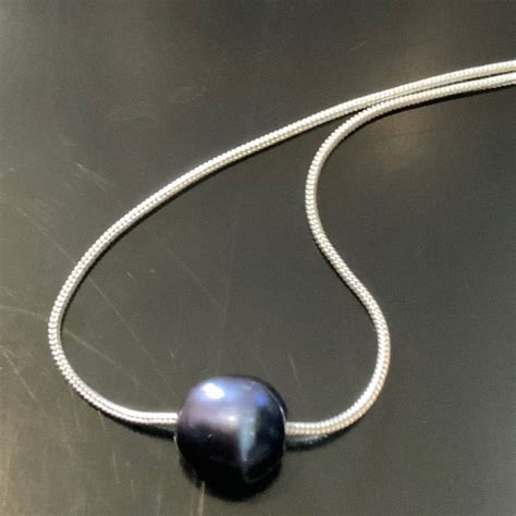 Black Tahitian Pearl Necklace, Free Floating Black Pearl, Silver 925 Necklace, Captive Pearl ...