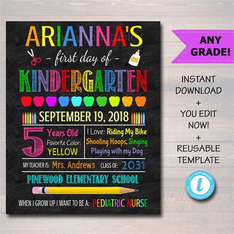 First Day Of School Sign - Editable. Back to School Chalkboard Poster Personalized School ...