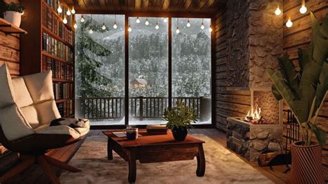 Winter Cozy Cabin in Snowstorm Ambience: Fireplace, Howling Wind ...