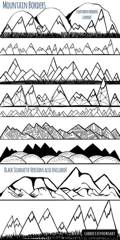 Mountain Border Clipart, Camping Graphics, Geometric, Modern PNG Line ...