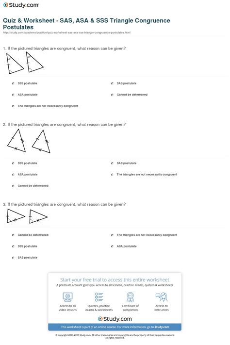 Quiz Worksheet Sas Asa Sss Triangle Congruence — db-excel.com