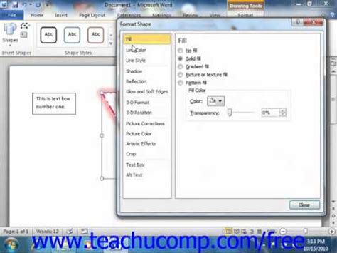 Word 2010 Tutorial The Format Shape Dialog Box-2010 Microsoft Training ...