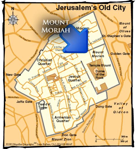 Mount Moriah site of the Temple, north of Mount Zion, the ancient city ...