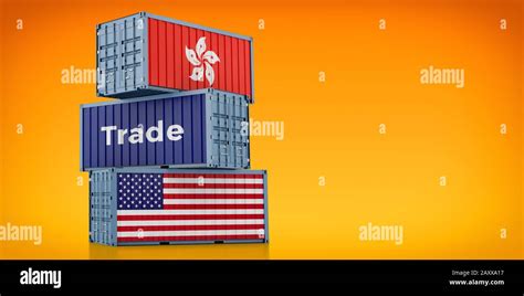 Freight container with USA and Hong Kong flag. 3D Rendering Stock Photo - Alamy
