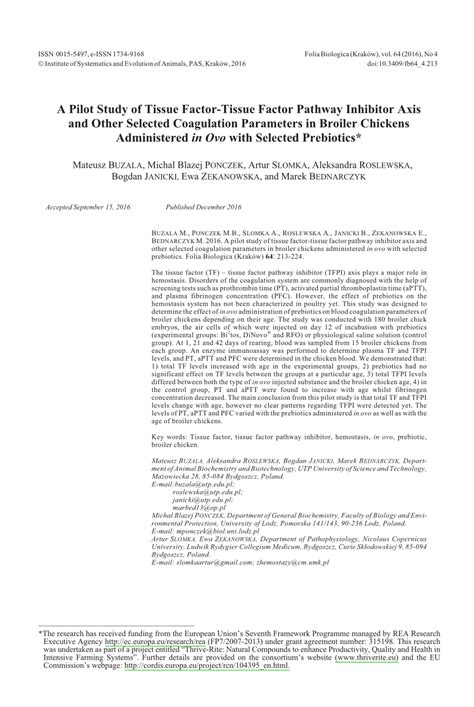 (PDF) A Pilot Study of Tissue Factor-Tissue Factor Pathway Inhibitor Axis and Other Selected ...