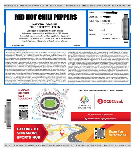 VIP Pen A Ticket - Red Hot Chili Peppers RHCP Singapore 16 Feb 2023 ...