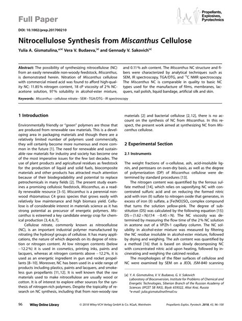 (PDF) Nitrocellulose Synthesis from Miscanthus Cellulose