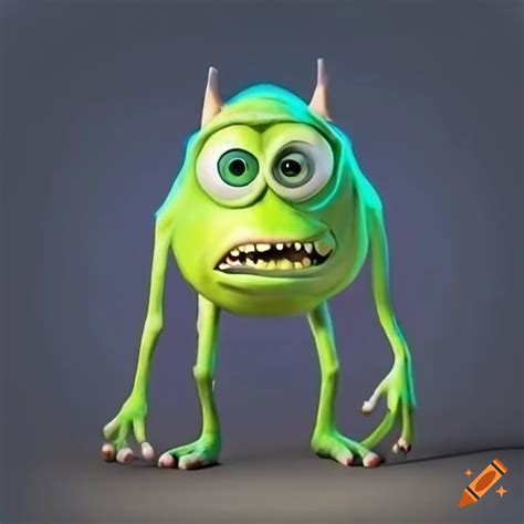 Humorous depiction of mike wazowski with two human eyes on Craiyon