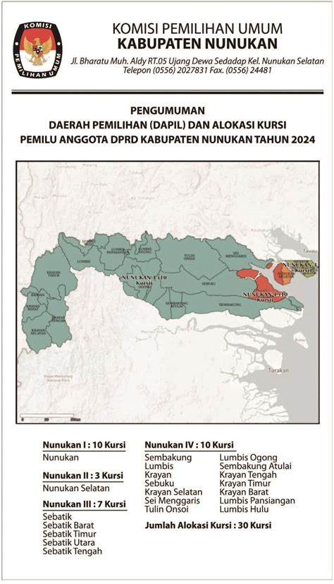 Pengumuman Daerah Pemilihan (Dapil) dan AlokasiKursi Pemilu Anggota DPRD Kabupaten Nunukan Tahun ...