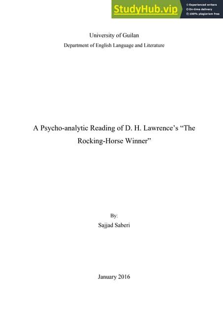 A Psycho-Analytic Reading Of D. H. Lawrence S The Rocking-Horse Winner ...