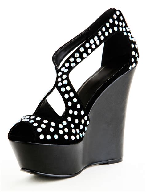 5 1/10'' Black Stud Sheepskin Women's Wedge Sandals - Milanoo.com