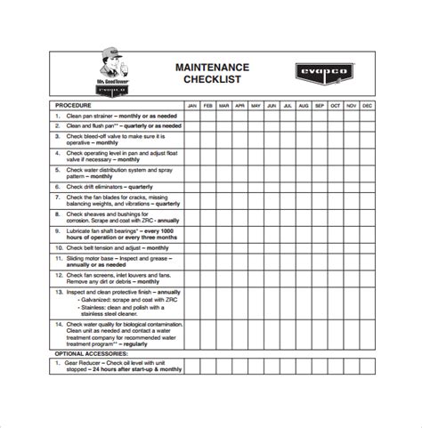 FREE 30+ Maintenance Checklist Templates in PDF | MS Word | Excel ...