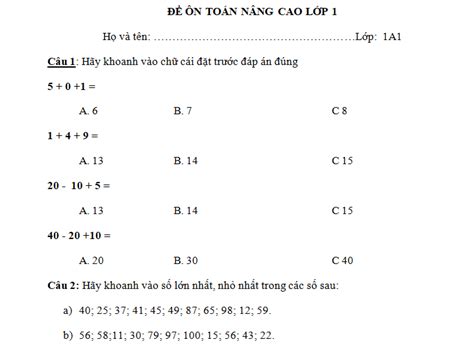 Tổng hợp những bài Toán nâng cao lớp 1 năm học 2021-2022 - Bút Chì Xanh