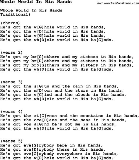 Traditional Song Whole World In His Hands with Chords, Tabs and Lyrics