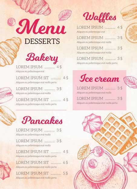 Free Vector | Hand drawn desserts restaurant menu template