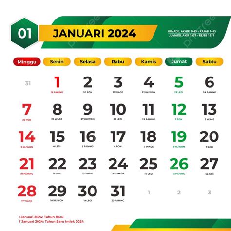 Kalender Januari 2024 Lengkap Dengan Tanggal Merah Hari Libur Dengan ...