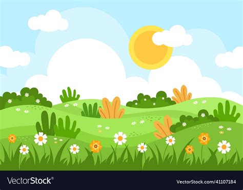 Spring time landscape background with flowers Vector Image