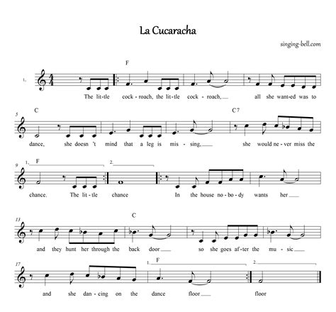 La Cucaracha - free mp3 audio download | Singing Bell | Music lessons for kids, Campfire songs ...