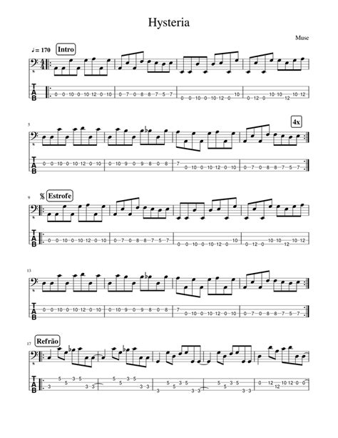 Hysteria Sheet music for Bass guitar (Solo) | Musescore.com