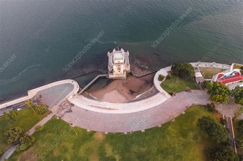 Aerial view of Belem Tower at sunset, Lisbon, Portugal - Stock Image - F040/7111 - Science Photo ...