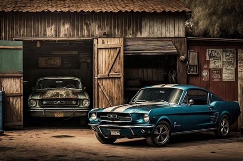 Premium AI Image | An old garage with vintage cars including a classic ...